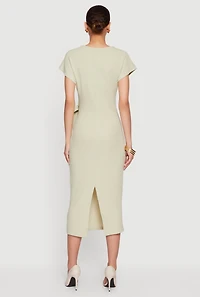 Textured Knit Asymmetrical Bow Side Midi Dress