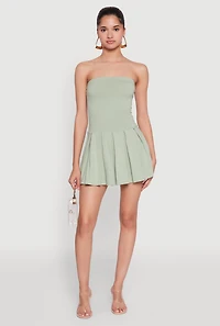 Womens Pleated Skater Dress, Green,