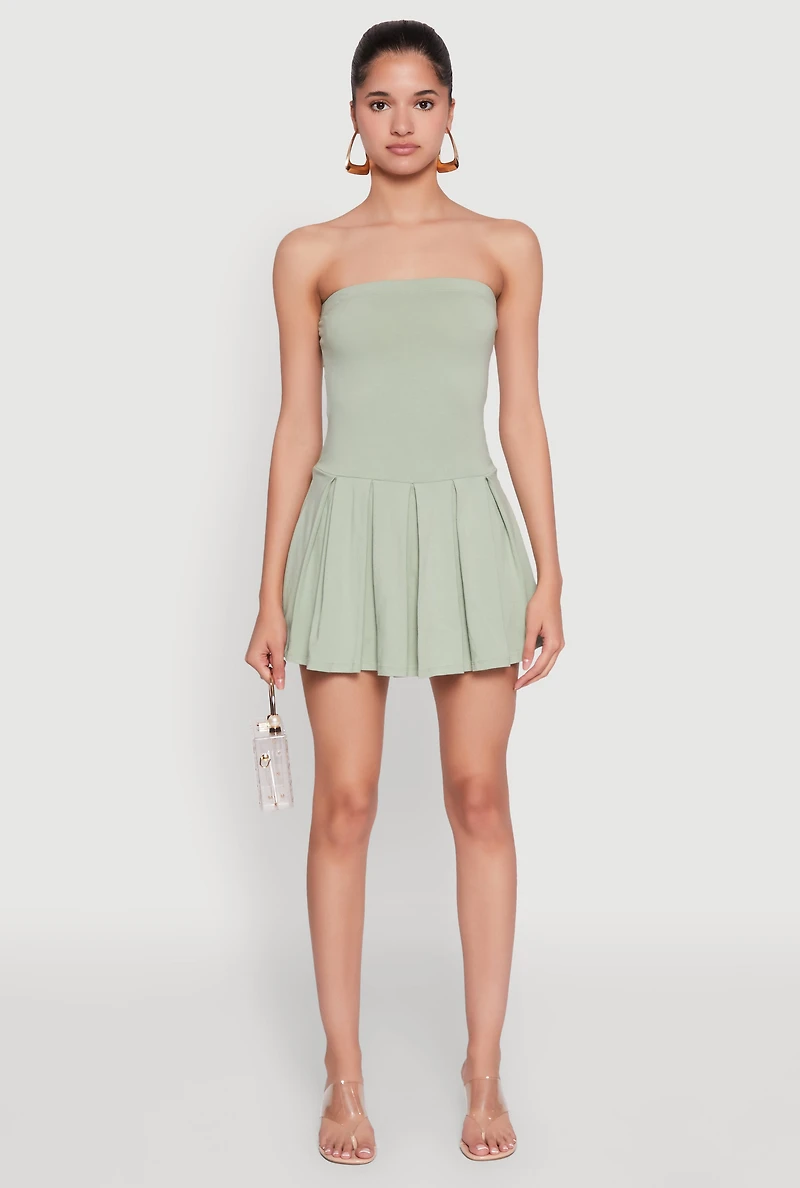 Womens Pleated Skater Dress, Green,