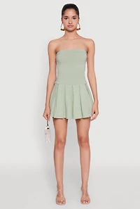 Womens Pleated Skater Dress, Green,