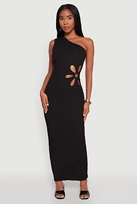 Trendy One Shoulder Flower Cut Out Maxi Dress