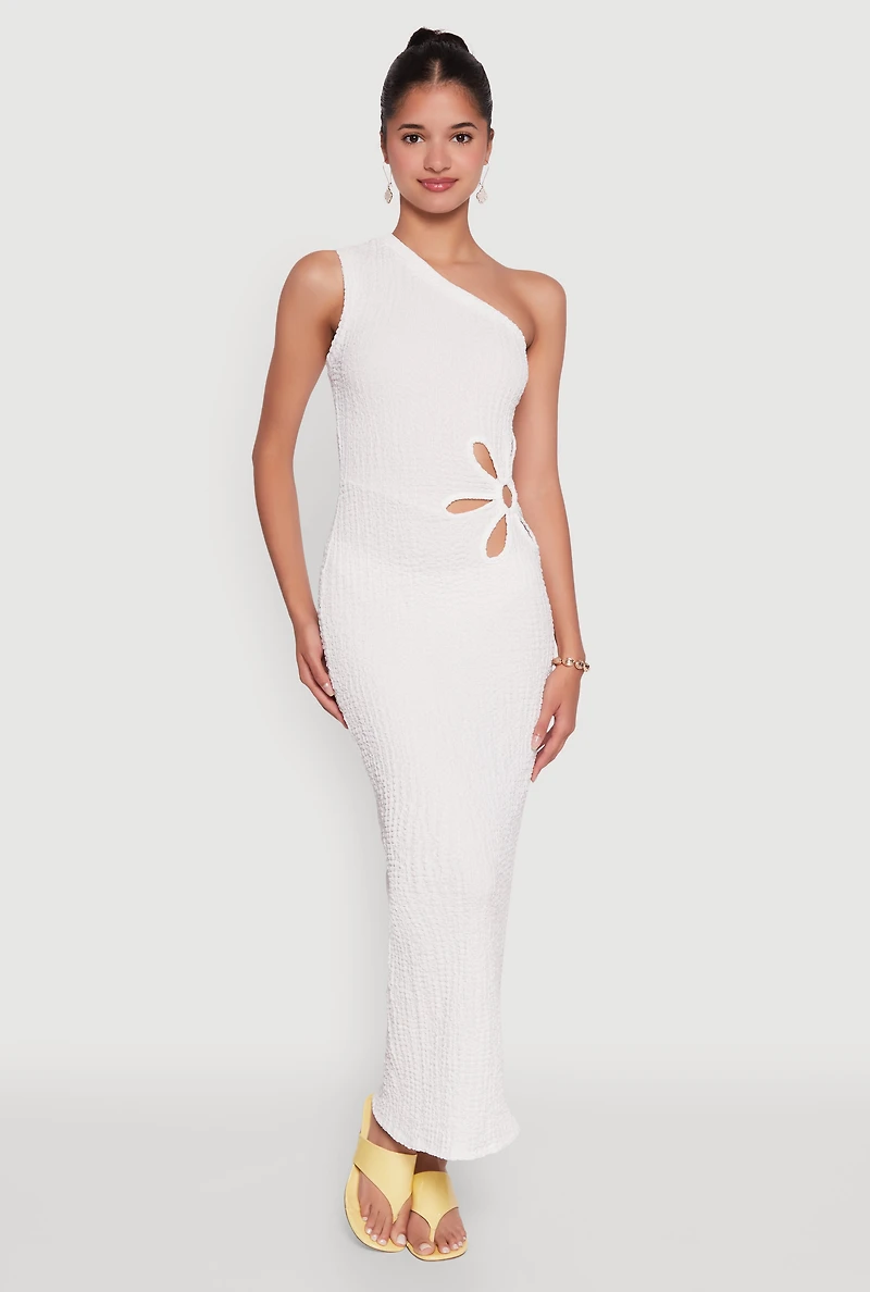 Trendy One Shoulder Flower Cut Out Maxi Dress