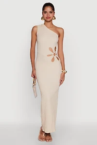 Trendy One Shoulder Flower Cut Out Maxi Dress