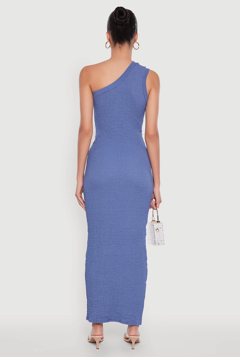 Womens Trendy One Shoulder Flower Cut Out Maxi Dress, Blue, Size M