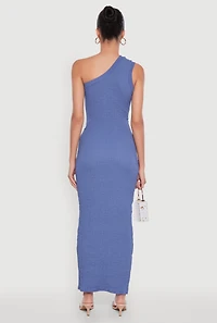 Womens Trendy One Shoulder Flower Cut Out Maxi Dress, Blue, Size M