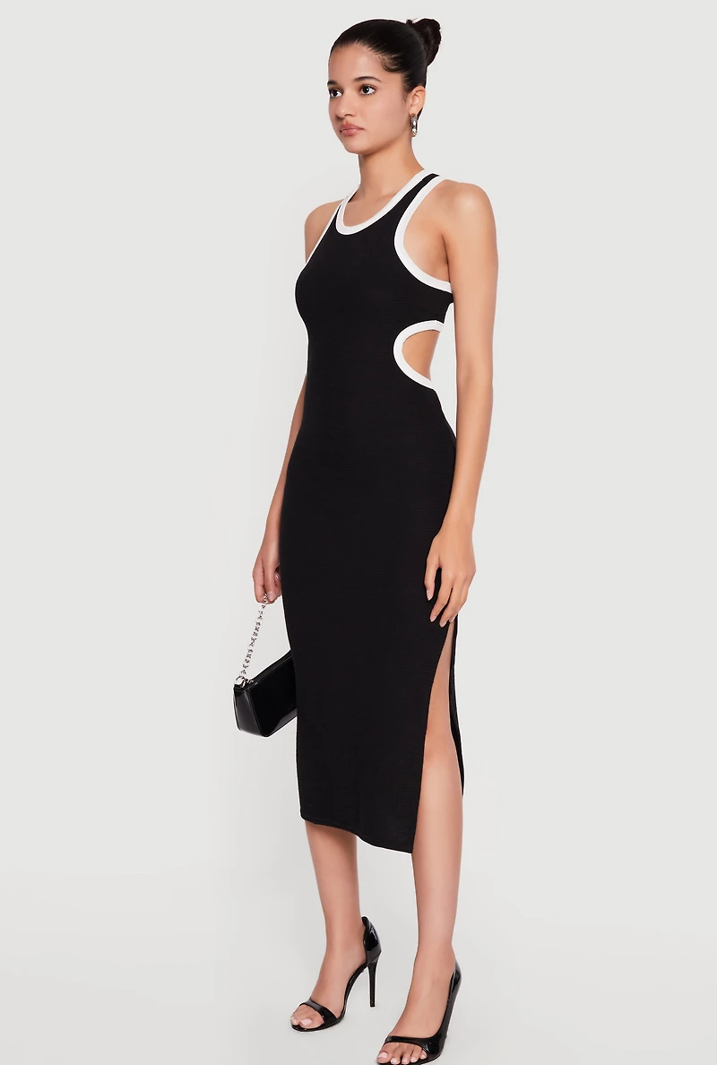 Contrast Trim Keyhole Detail Racerback Maxi Dress
