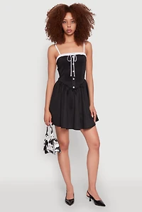 Womens Contrast Trim Corset Skater Dress, Black,