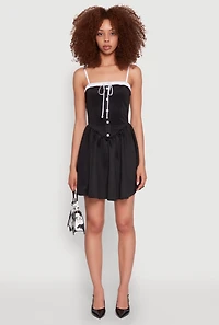 Womens Contrast Trim Corset Skater Dress, Black,
