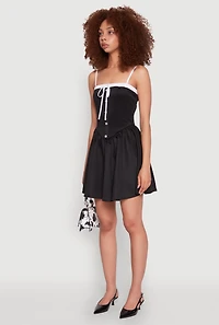 Womens Contrast Trim Corset Skater Dress, Black,