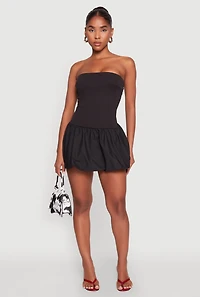 Womens Strapless Bubble Hem Mini Dress,