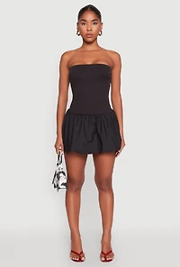 Womens Strapless Bubble Hem Mini Dress,