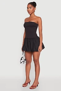 Womens Strapless Bubble Hem Mini Dress, Black, Size M
