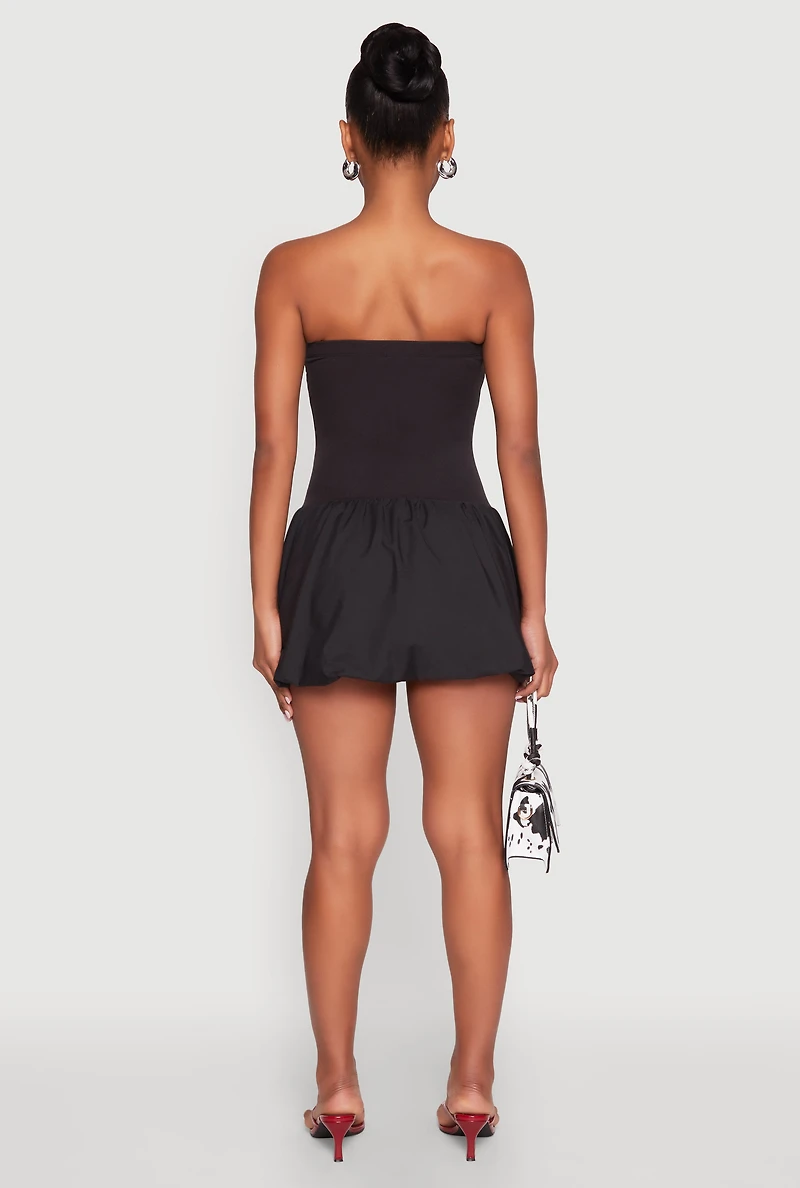 Womens Strapless Bubble Hem Mini Dress,