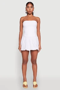 Womens Strapless Bubble Hem Mini Dress, White, Size M