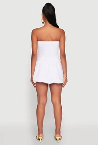 Womens Strapless Bubble Hem Mini Dress, White, Size M