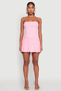 Womens Strapless Bubble Hem Mini Dress, Pink, Size M