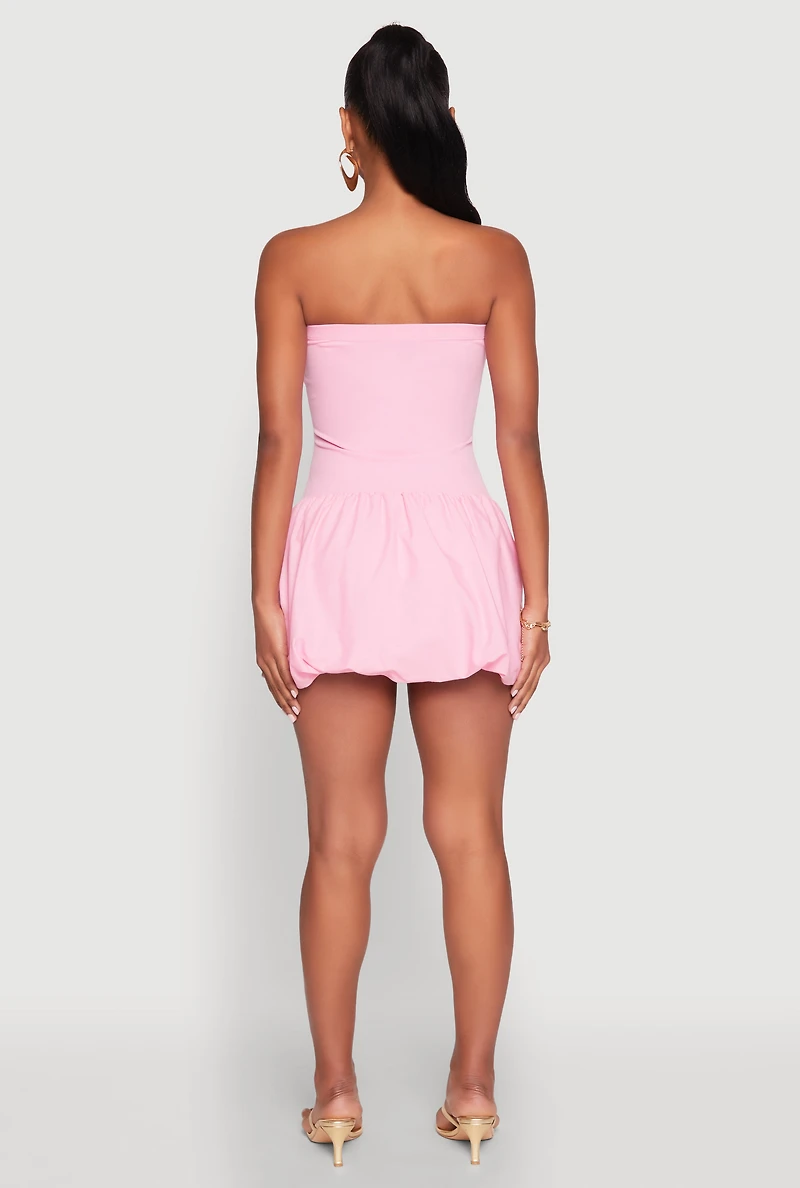 Womens Strapless Bubble Hem Mini Dress, Pink, Size M