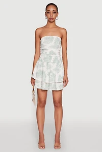 Womens Chic Toile de Jouy Print Smocked Back Peplum Dress, Multi, Size S