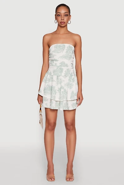 Chic Toile de Jouy Print Smocked Back Peplum Dress