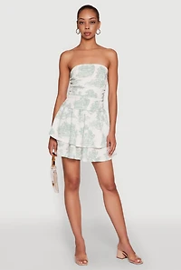 Womens Chic Toile de Jouy Print Smocked Back Peplum Dress, Multi, Size S