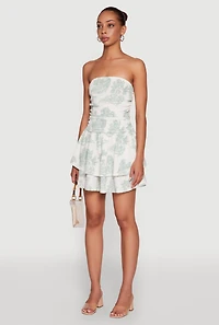 Chic Toile de Jouy Print Smocked Back Peplum Dress