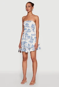 Womens Chic Toile de Jouy Print Smocked Back Peplum Dress, Multi, Size L