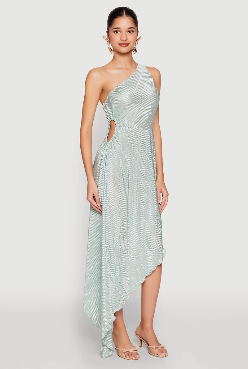 Plisse One Shoulder Asymmetrical Dress