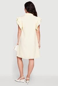 Pinstripe Tiered Ruffle Sleeve Shirt Dress