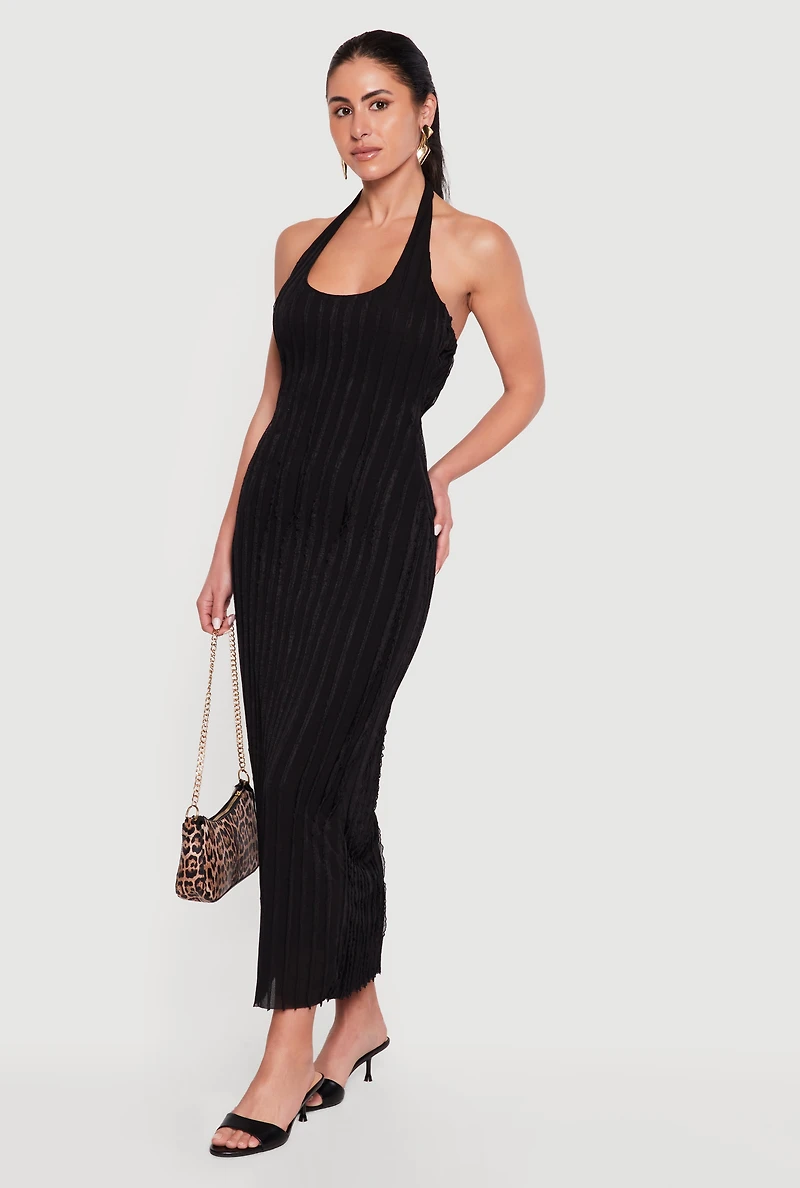 Textured Ruffle Halter Maxi Dress