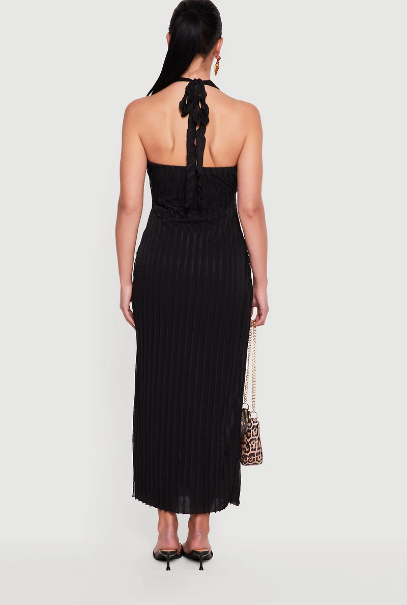 Textured Ruffle Halter Maxi Dress