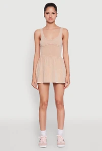 Womens Acid Wash Corset Skater Dress, Beige,