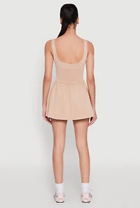 Womens Acid Wash Corset Skater Dress, Beige,