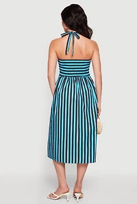 Striped Smocked Halter Midi Dress