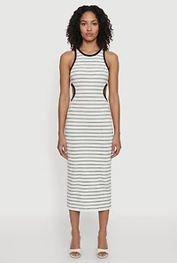 Sleeveless Keyhole Back Striped Midi Dress