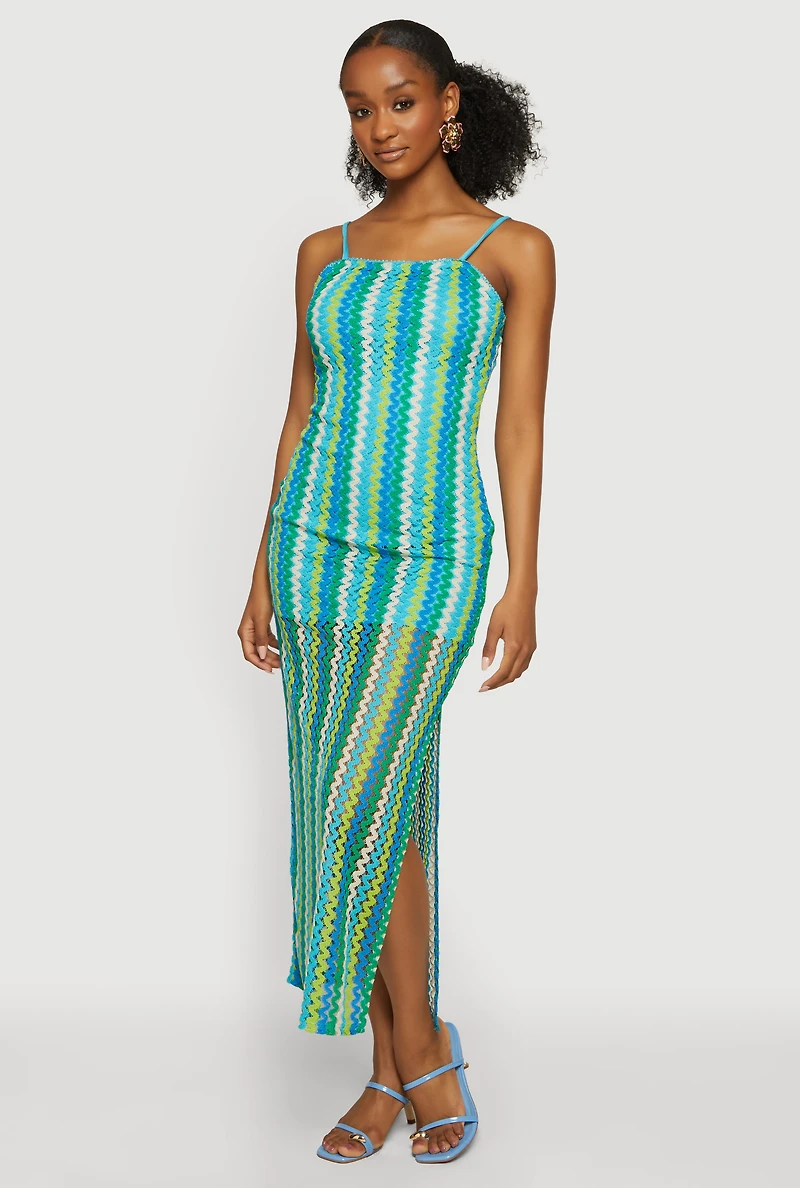 Wavy Stripe Side Slit Maxi Dress