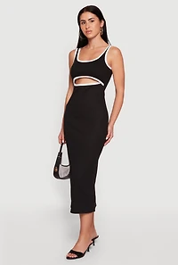 Contrast Trim Keyhole Detail Midi Dress