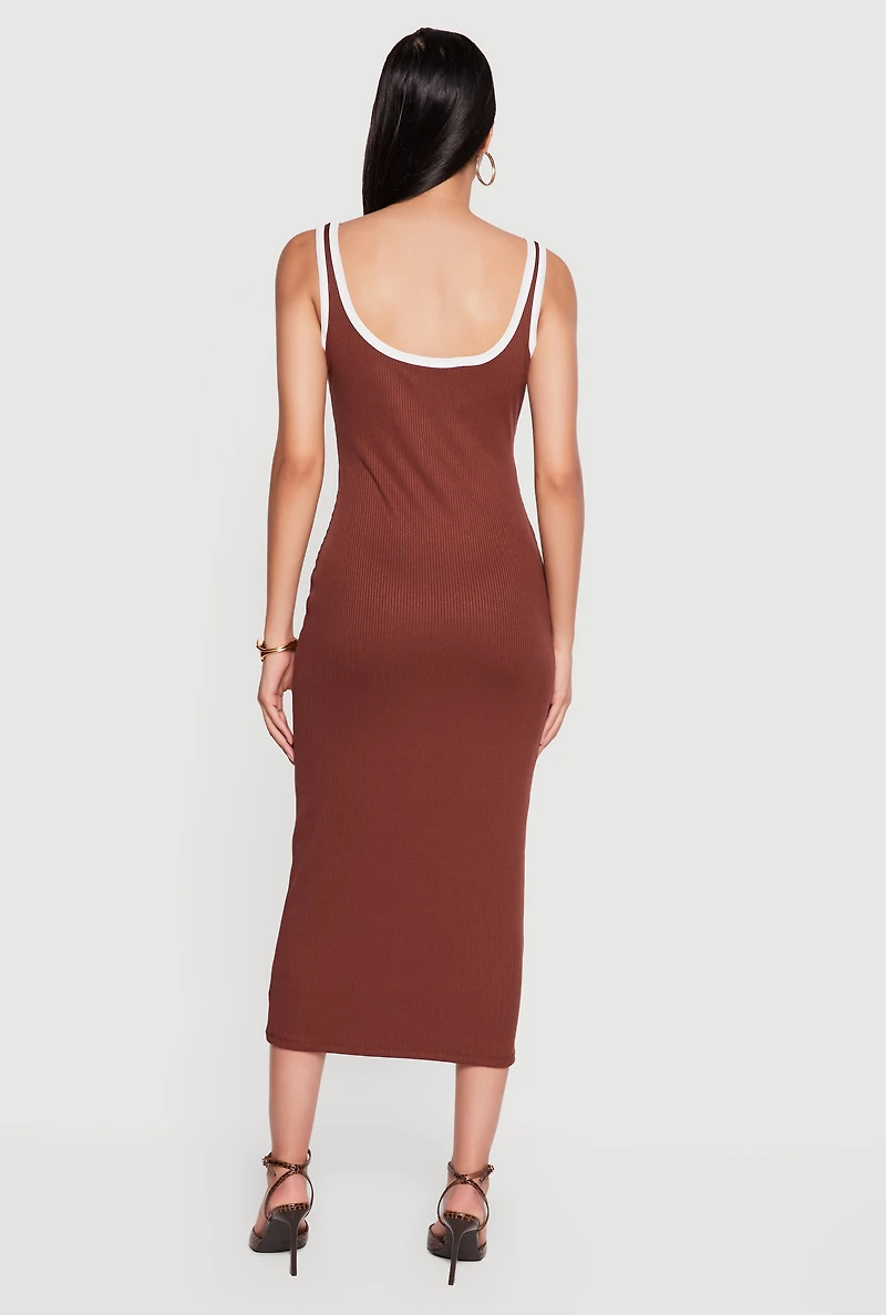 Contrast Trim Keyhole Detail Midi Dress