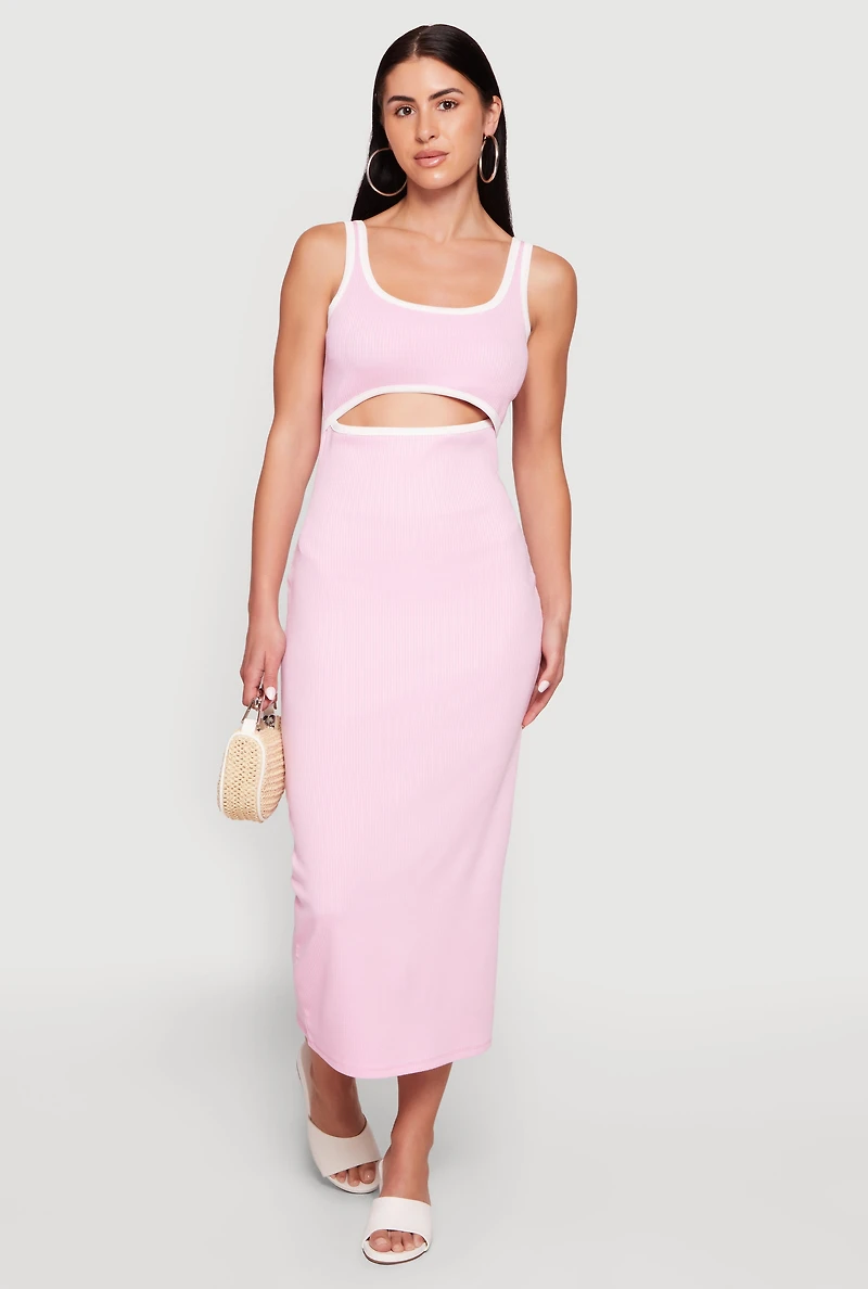 Contrast Trim Keyhole Detail Midi Dress