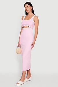 Contrast Trim Keyhole Detail Midi Dress
