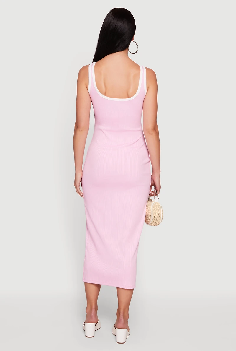 Contrast Trim Keyhole Detail Midi Dress