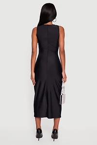 Metallic Bead Detail Ruched Front Midi Dress