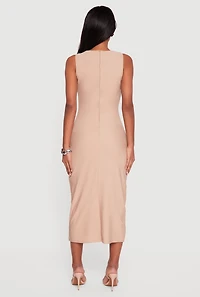 Metallic Bead Detail Ruched Front Midi Dress