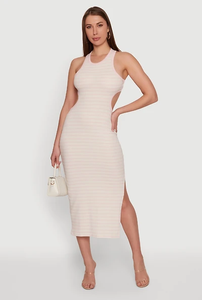 Striped Rib Knit Cutout Side Racerback Dress