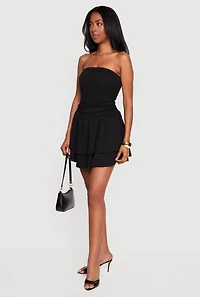 Textured Knit Side Ruched Ruffle Tiered Skater Dress