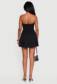 Textured Knit Side Ruched Ruffle Tiered Skater Dress