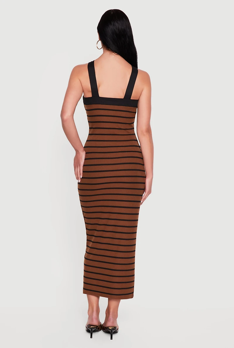 Striped Criss Cross Neckline Maxi Dress