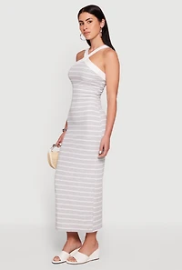 Striped Criss Cross Neckline Maxi Dress