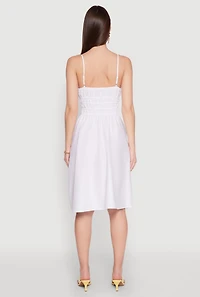 Womens Smocked Waist Poplin Midi Dress, White, Size XL