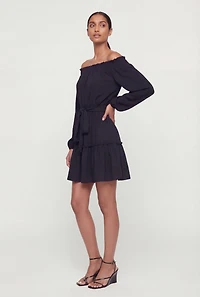 Crepe Knit Long Sleeve Tiered Off The Shoulder Dress