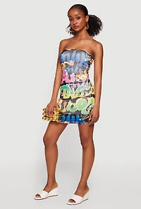 Graffiti Print Mesh Tube Dress